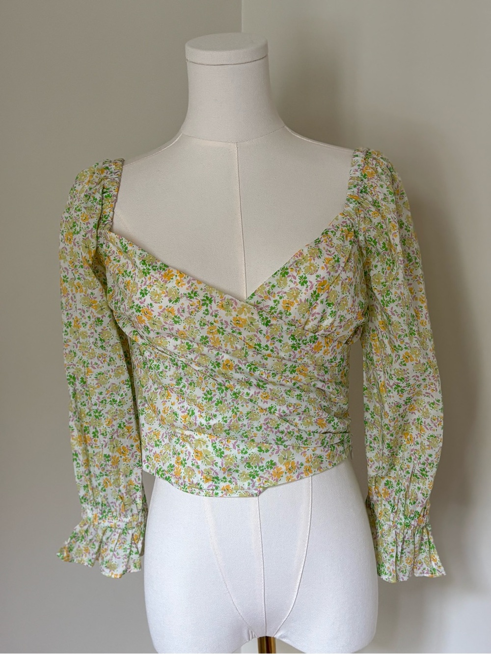 Lost & Wander, Floral Sweetheart Wrap Top in Yellow & Green